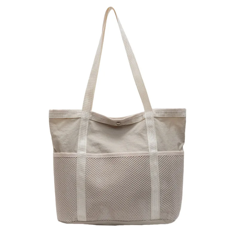 

Large Capacity Women's Mesh Tote Shoulder Bag Portable Shopping Bag Female Out Travel Beach Handbags Class Commuter Backpack