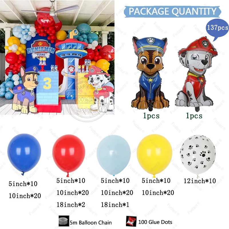 137pcs Cartoon Blue Paw Patrol Party Decor Arch Garland Kit Supplies Rescue Dog Chase Marshall Ballon Childrens Birthday Gift