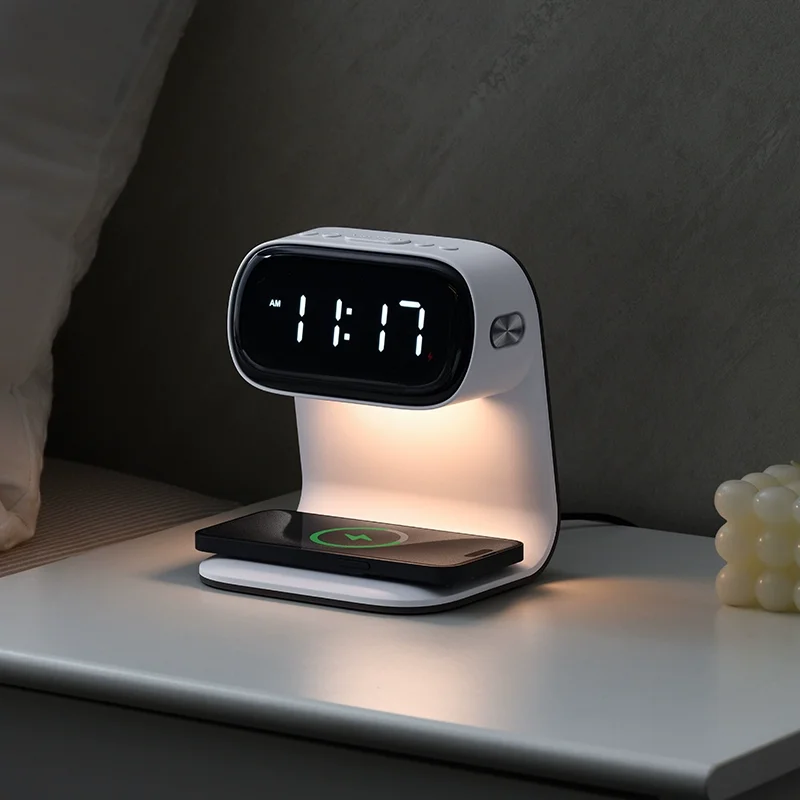 Smart Alarm Clock Multi-Function Mobile Phone Wireless Fast Charger Head Bedside Bedroom Table Lamp Night Light