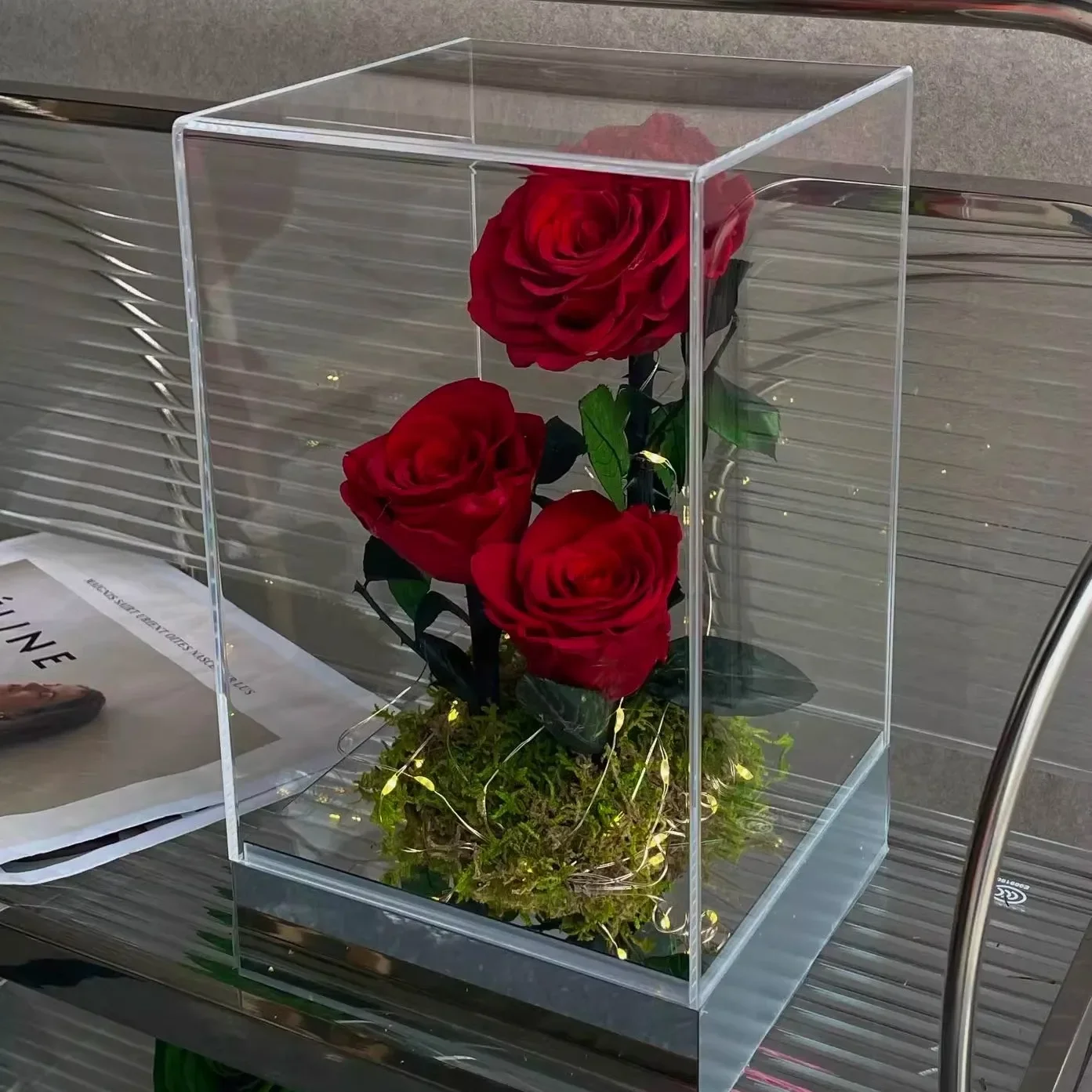 

Qixi Valentine's Day Gift for Girlfriend Immortal Flower Mirror, Rose and Acrylic Memorial Day