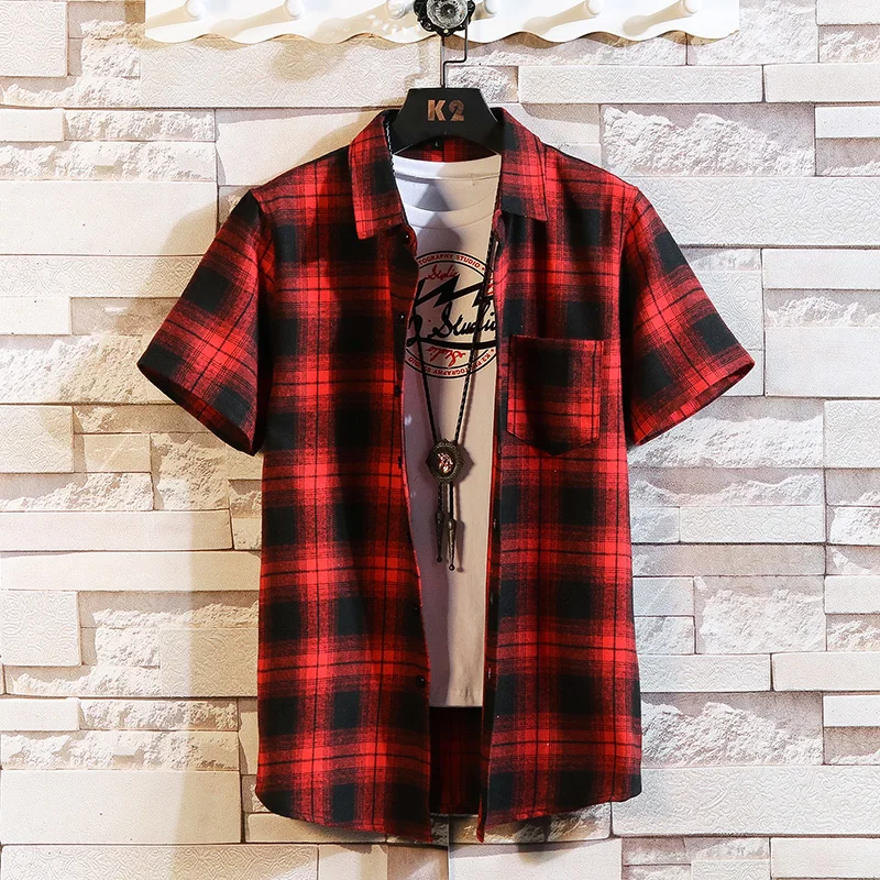 Men's Shirts Short Sleeve Plaid Button-Down Summer Casual Tops Tee Rugby Classic Shirts Clothing Hot Sale 2023 M-7XL