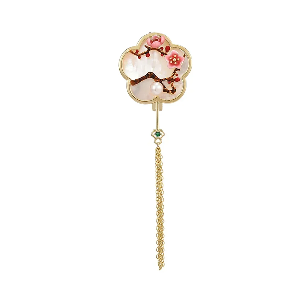 2023 New High-end Seashells Shell Brooches Chrysanthemum Long Tassel Natural Pearl Brooch Plum Blossom Bayberry Pins Accessories