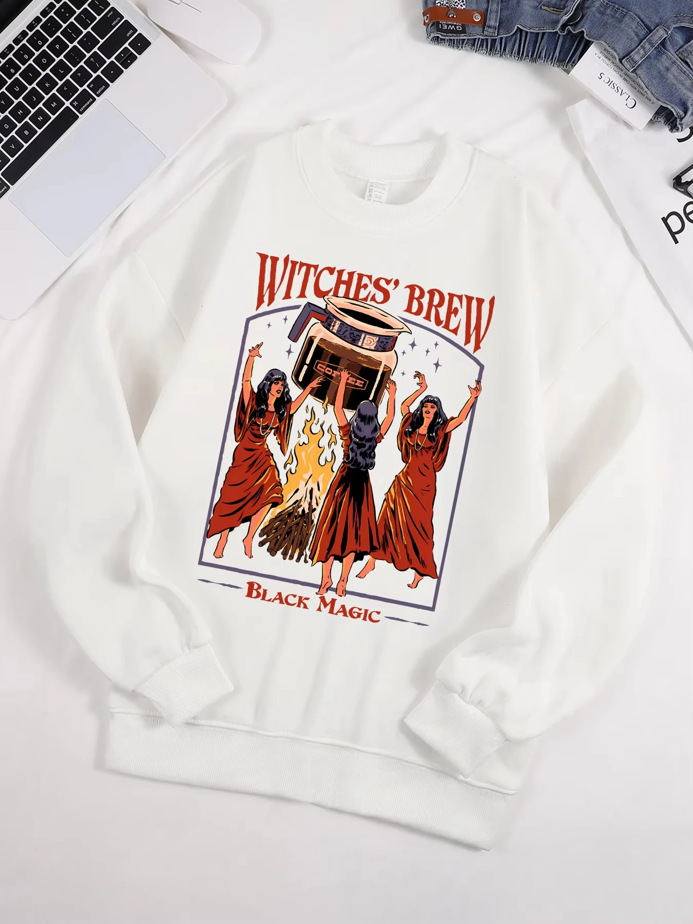 

Witches Brew Black Magic Prints Sweatshirt Men All-Match Fleece Pullover Unisex Casual Autumn Tops Crewneck Loose Sweatshirts