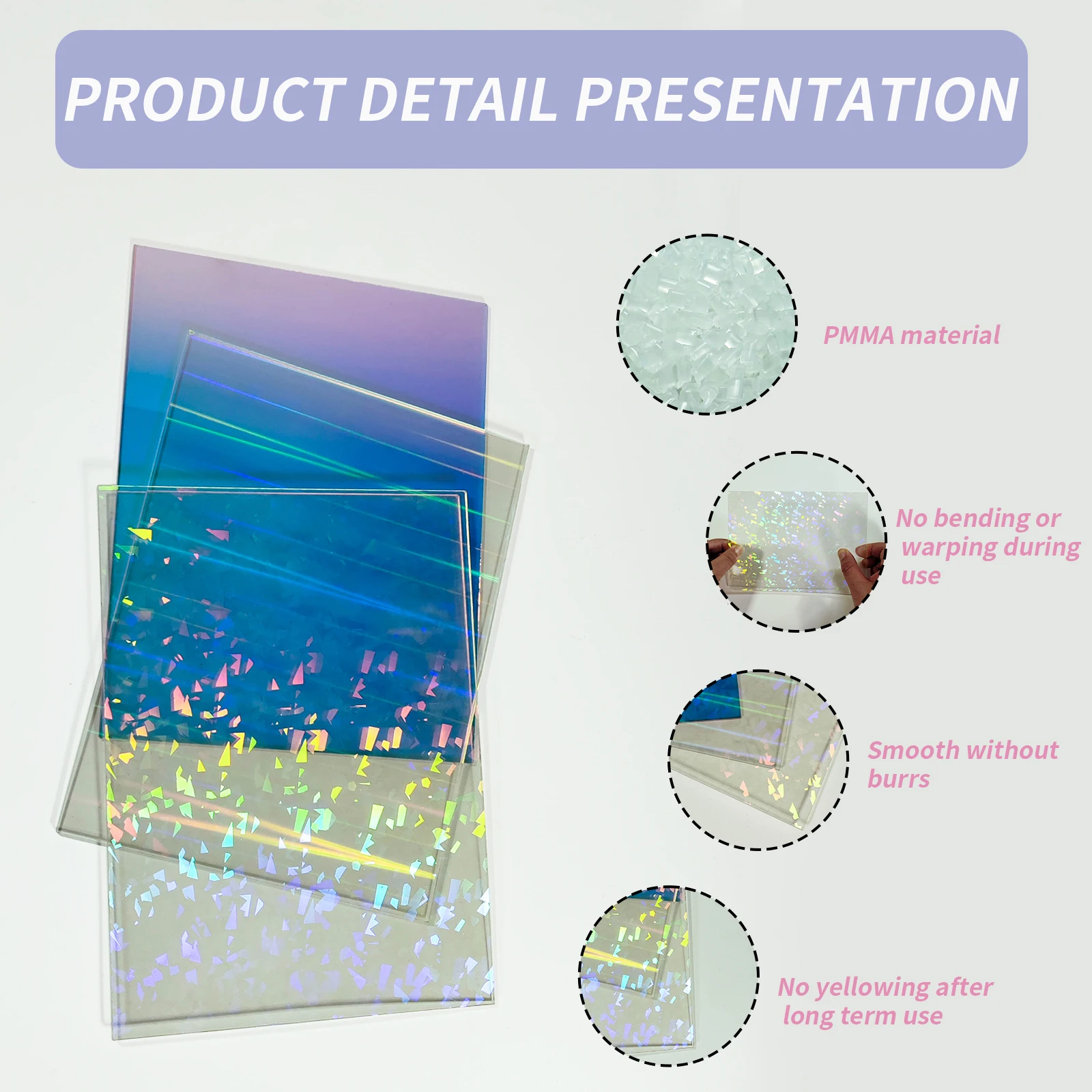 3mm Iridescent Acrylic Sheet Holographic Acrylics 8x12 Laser Cut Plastic for Making Photo Frames Coasters Keychain Jewelry