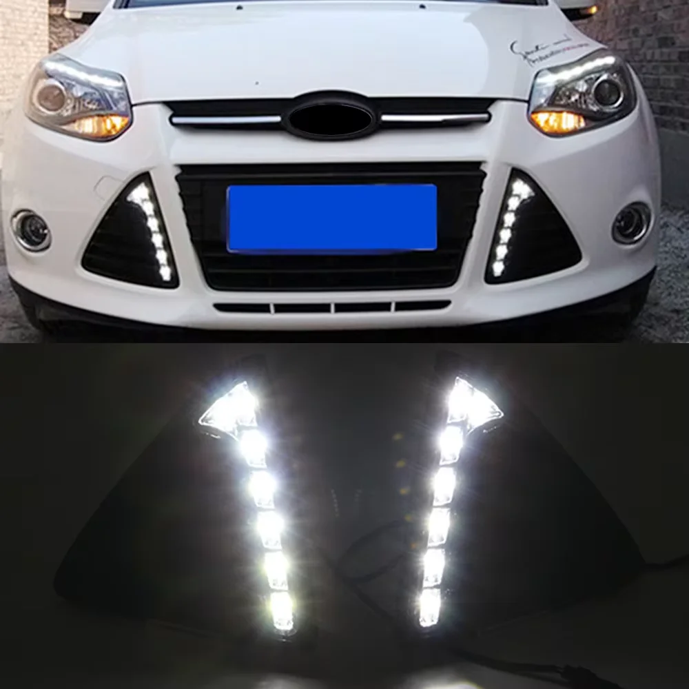 

For Ford Focus 2012 2013 2014 2015 LED Daytime Running Light White DRL Yellow Turn Signal Driving Fog Lamp Car Accessories 12V