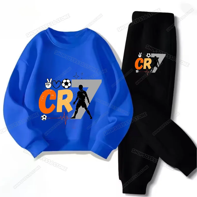 Cr7 Print Children Autumn Sportswear Set Ronaldo Boy Girl Thin Hoodies Sweatpants Kids Hooded Sweatshirt Jogger Pants Outfits