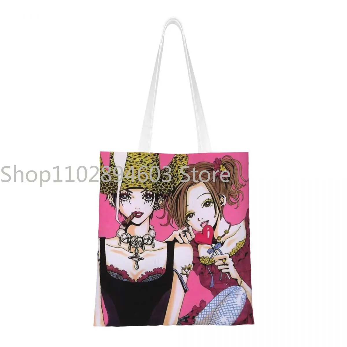 

NANA Anime Black Stones Canvas Tote Handbag Grocery Bags Reusable Shopping Bags for Unisex