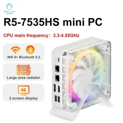 GenMachine-MINI PC AMD Ryzen 5 7535HS Light, Windows 11 Pro, 8 núcleos, DDR5, 4800Mhz, 256/512GB, SSD, WIFI6, BT5.2, ordenador de escritorio para juegos