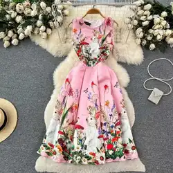 Summer Jacquard Floral Dress Women's Sleeveless Tank Vest O Neck Empire Flower Print Long Beach Party Midi Evening Dresses