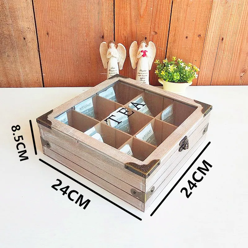 

1 шт. Деревянная коробка для хранения чайных пакетиков в скандинавском ретро-стиле, 9 или 6 отделений, органайзер для чая, креативный настольный декоративный ящик для хранения для дома