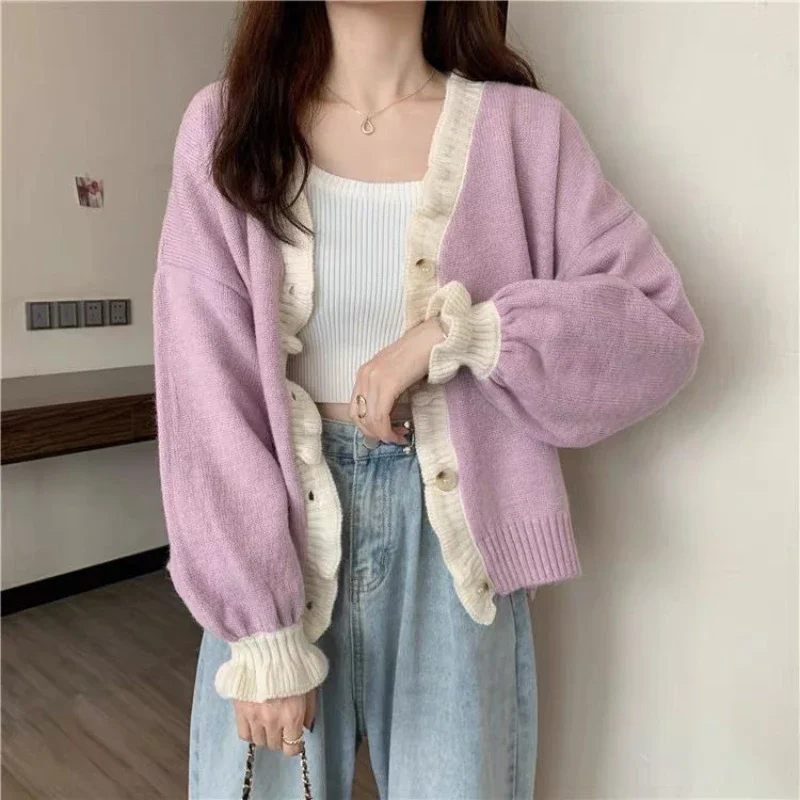 Knit Tops for Woman Cardigan Women's Sweater Kawaii Cute Pink Korean Fashion in Promotion Economics Clothing Cold Winter Modern