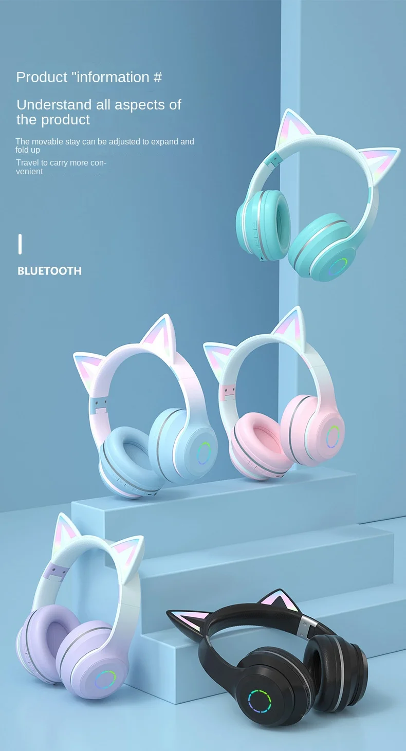 

Luminous Bluetooth Headset, Wireless Headset, Esports Game Cat Ears Listening To Music Learning Online Class Call Headset
