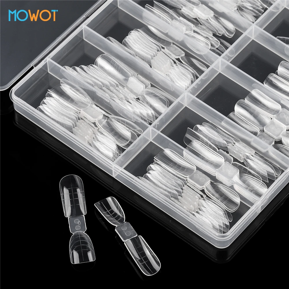 MOWOT New 120/140pcs Nail Dual Forms Acrylic Quick Building Gel Molds False Nail Tips Full Cover Extension Top Forms Nail Molds