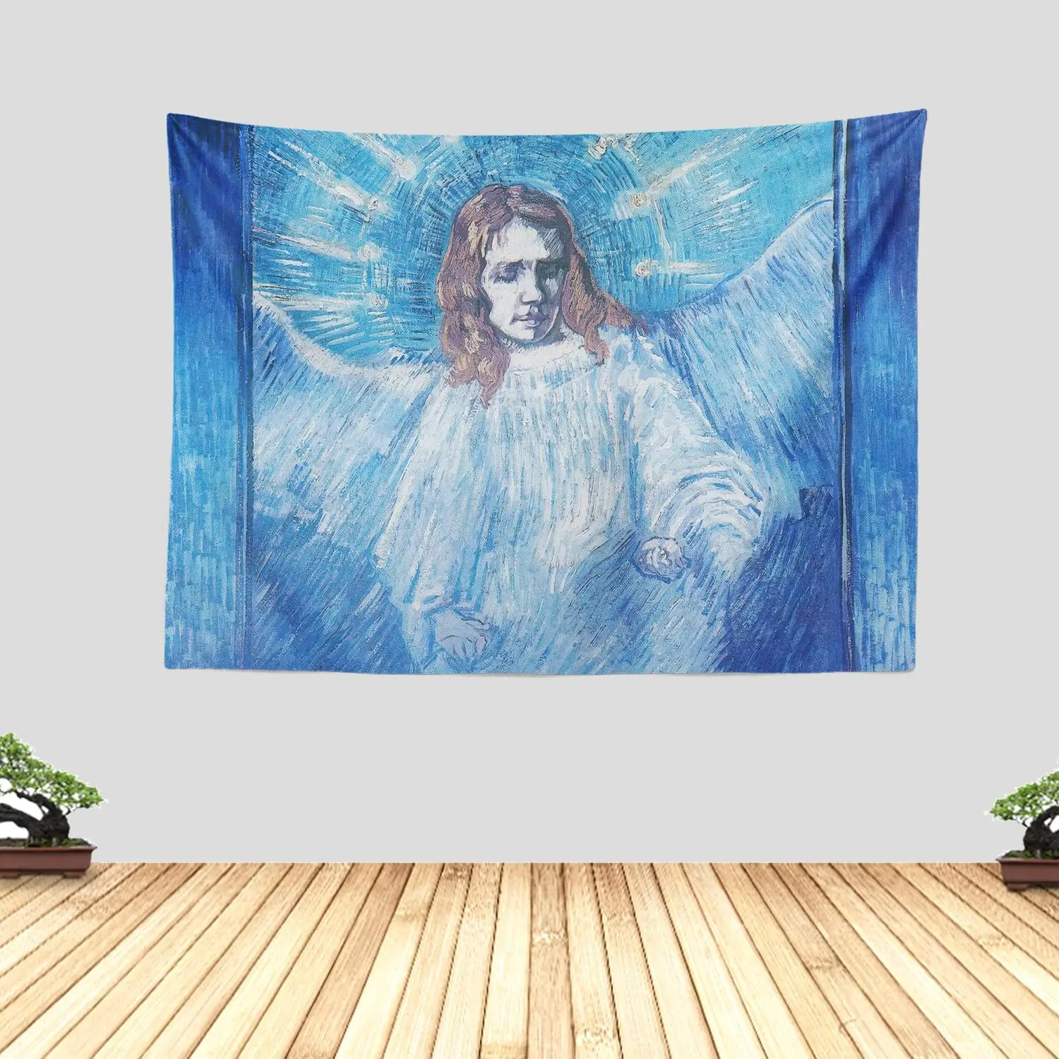 Luxurious Polyester Tapestry Wall Hanging Angelic Blue Spiritual Divine Celestial Home Decor Religious Art Poster