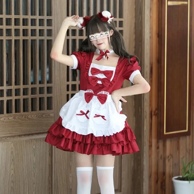 

Sexy Lolita Dress Cream Little Honey Maid Dress Blue Pink Red Black Lolita Set S-5XL AnimeCosplay AdultCarnivalHalloweenCostume