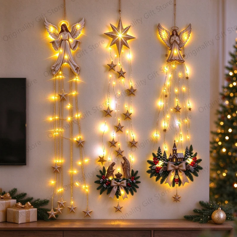 Wall Mounted Lighted Wall Decoration 2D Acrylic Warm White Lights Christmas Theme Style Light-emitting Birth Scene Wall Decor