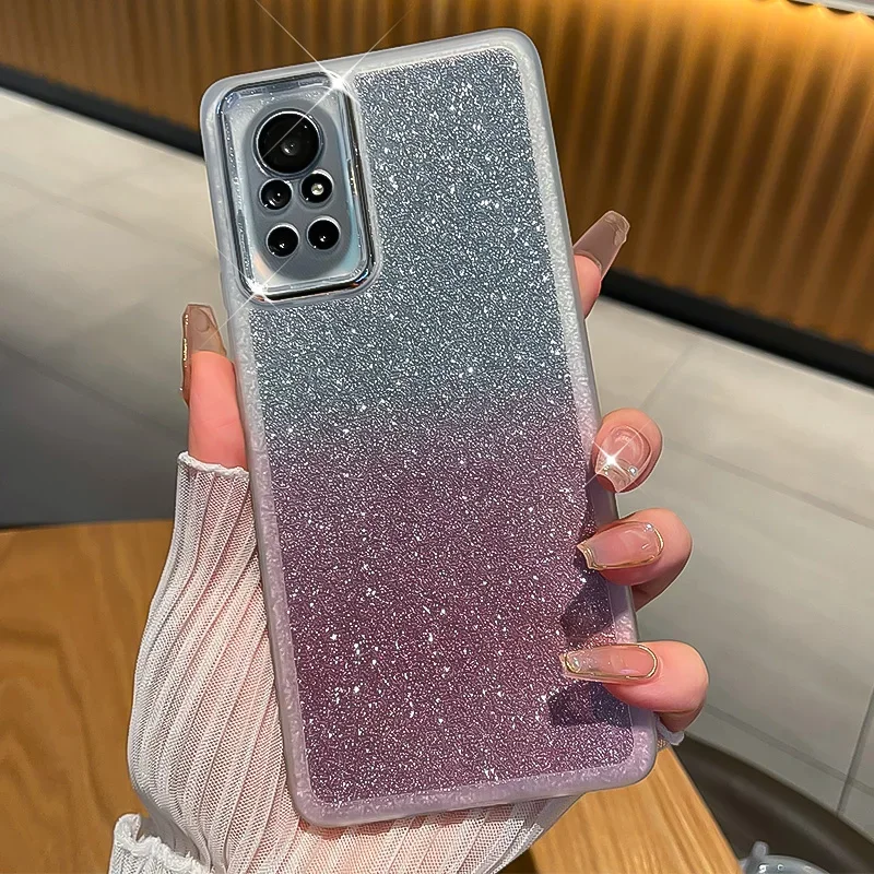 Luxury Glitter Gradient Silicone Case For Xiaomi Redmi Note 13 12 12S 12C 11 11S 10 10A 10C 9 9T 9C A1 Lens Protetcor Soft Cover