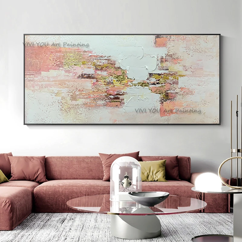Handpainted Nordic graffiti colorful pink abstract oil painting for living room TV background art wall Oil Painting