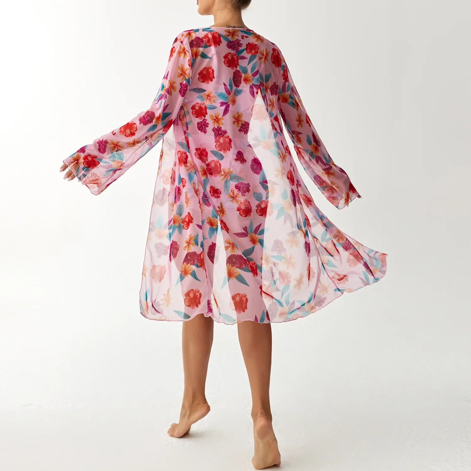 Bloemen hoog getailleerde bikini set cover-up badpak dames lange mouw drie stukken badmode strandkleding vrouwelijke badpakken shorts