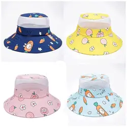 Cartoon Print Baby Sunshade Hat New Mesh Wide Brim Kids Fisherman Hat Breathable Sunshade Hat