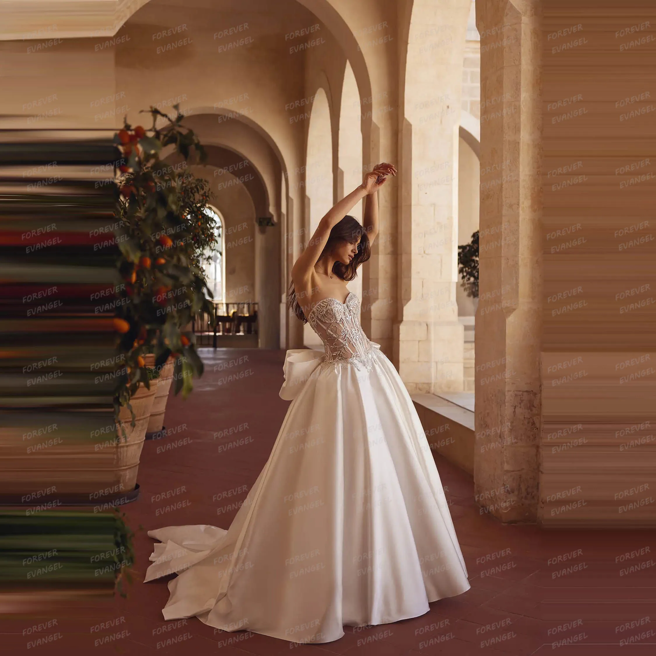 

Luxury Sexy Wedding Dresses A Line Woman's Sleeveless Appliques Sweetheart Backless Bride Gowns Customized Vestidos De Novia