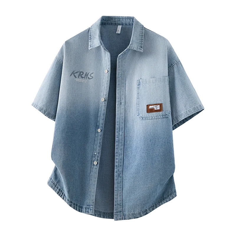 Men's Denim Shirt Summer Fashion Breathable Cotton Blend Short Sleeve Shirt Street Trendy Daily Outing Comfortable Jean Shirt
