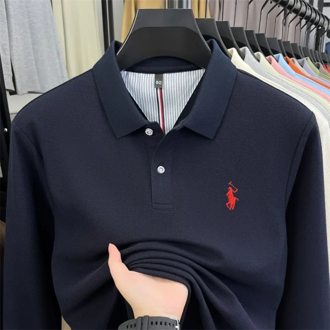 100 % reine Baumwolle, hochwertige Marke, Herren-Polohemd mit langen Ärmeln, Herbst-/Winterkollektion, modisches, luxuriöses Golfoberteil mit Stickerei, lässiges T-Shirt. – Detail 17