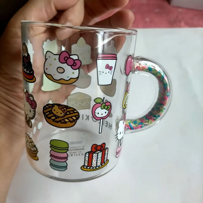 Kawaii Sanrio Y2k Hello Kittys Glass Cup Cute Cartoon Printed Kitten Creative Home Coffee Milk Couple Water Cup New 300ml Gifts