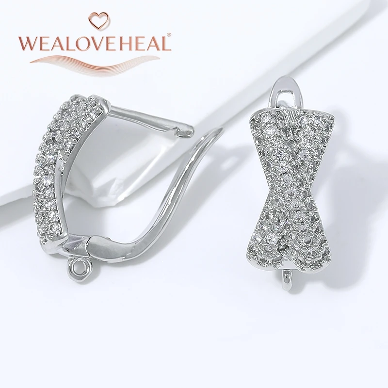 schmuckherstellung zubehör, Rhodiumbeschichtete Messing-Ohrringhaken mit Zirkonia-Pavé in X-Form, Kreuz-Ohrhaken mit Öse für DIY-Schmuckherstellung – Detail 19