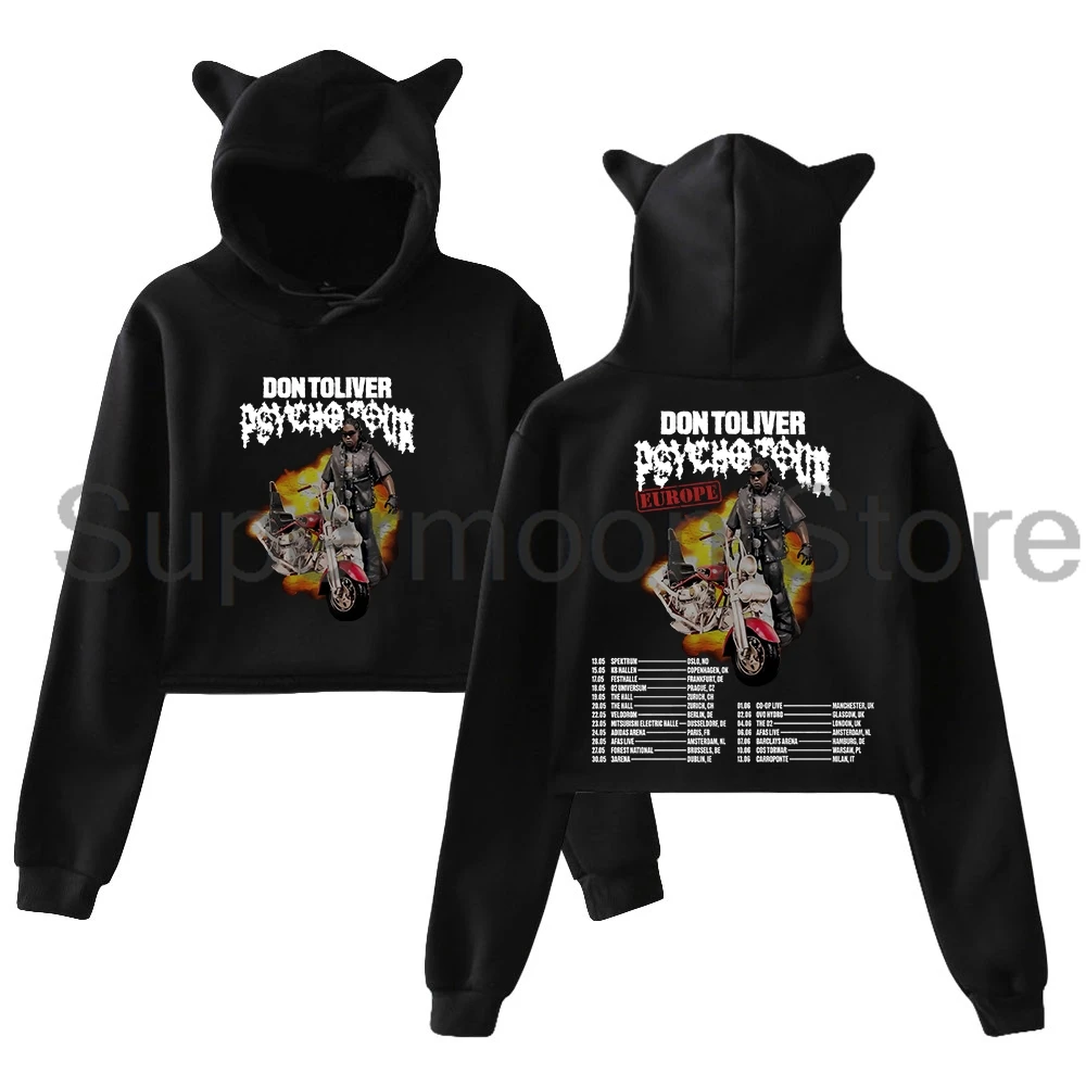 

Don Toliver Psycho Tour Europe 2025 Hoodie Female Cat Ears Hooded Sweatshirt Long Sleeve Crop Top Women's Clothes