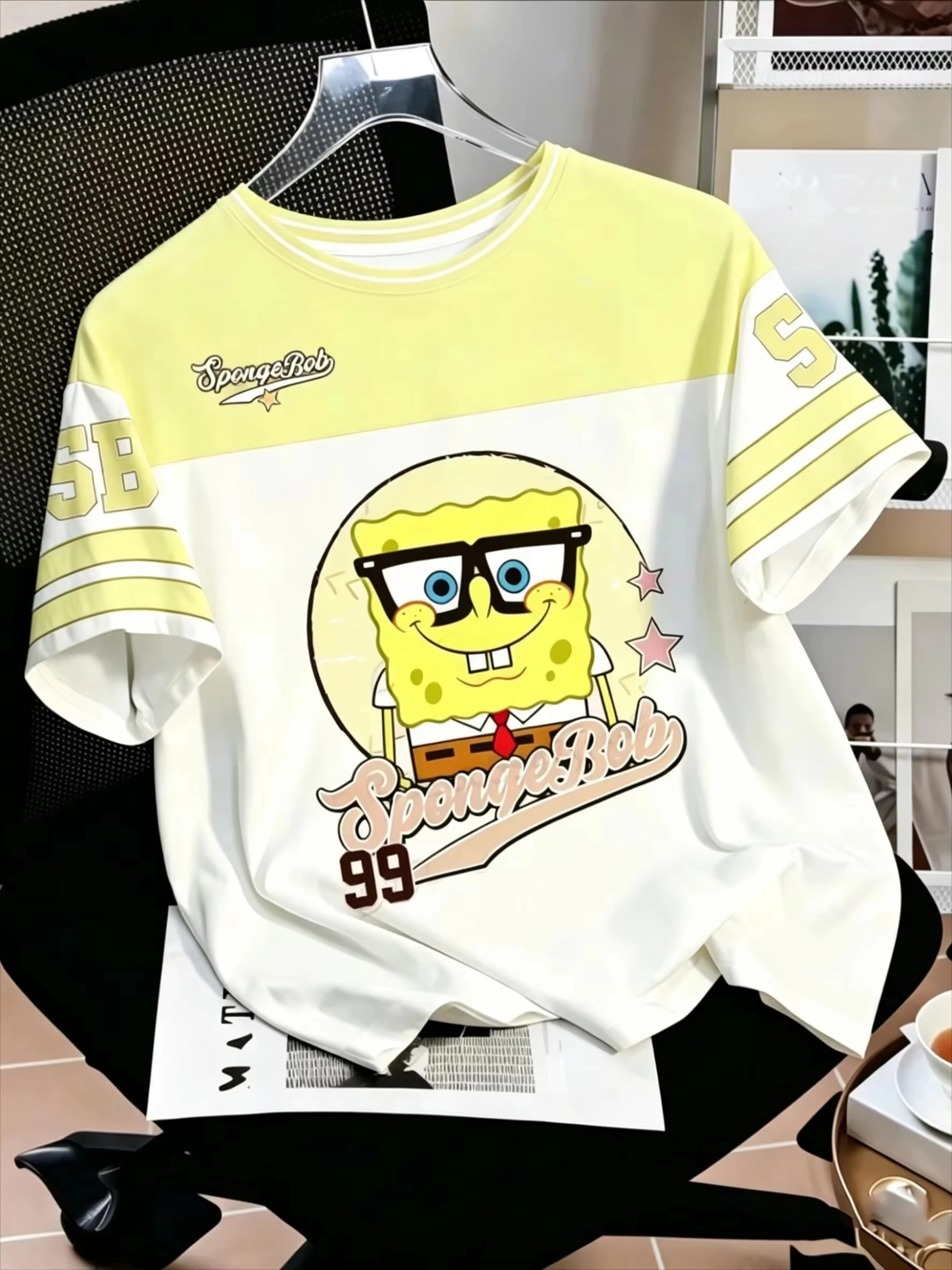 2026 Klassisches SpongeBob Schwammkopf Animations-T-Shirt im amerikanischen Streetwear-Stil, Sommer-T-Shirt, Übergröße, Familien-Partnerlook – Detail 6