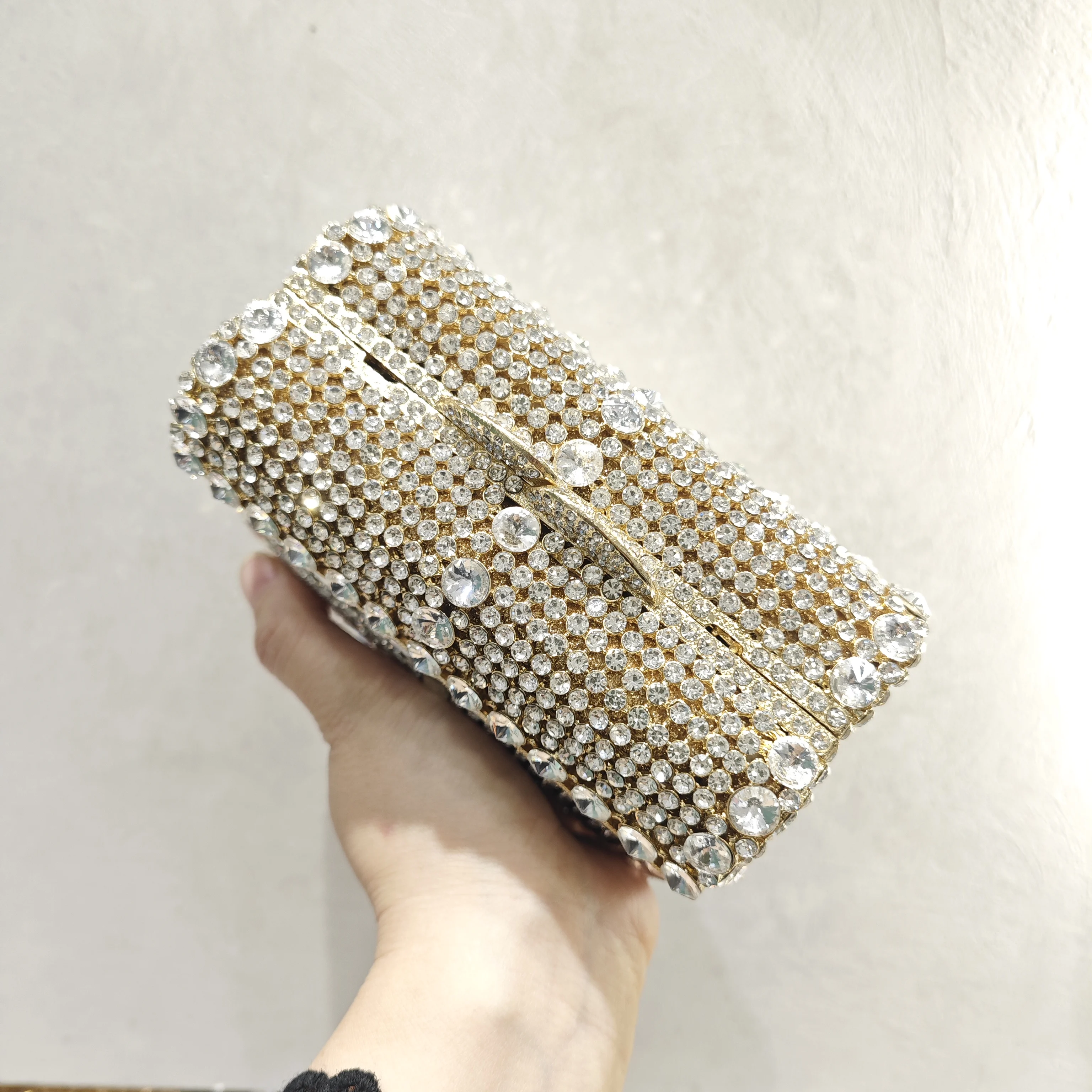 White Clear Crystal Wedding Bag Gold Metal Glass Evening Clutch Purse Luxury Women Diamond Dinner Party Clutches Purse Handbags