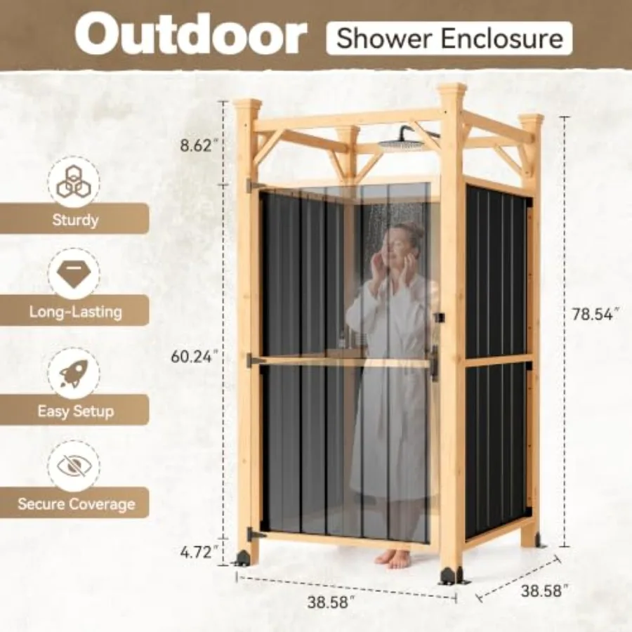 Outdoor Shower Enclosure With Lockable Door, Weatherproof Metal Panels, Gray Finish, Rust-Resistant And Space-Saving Design For