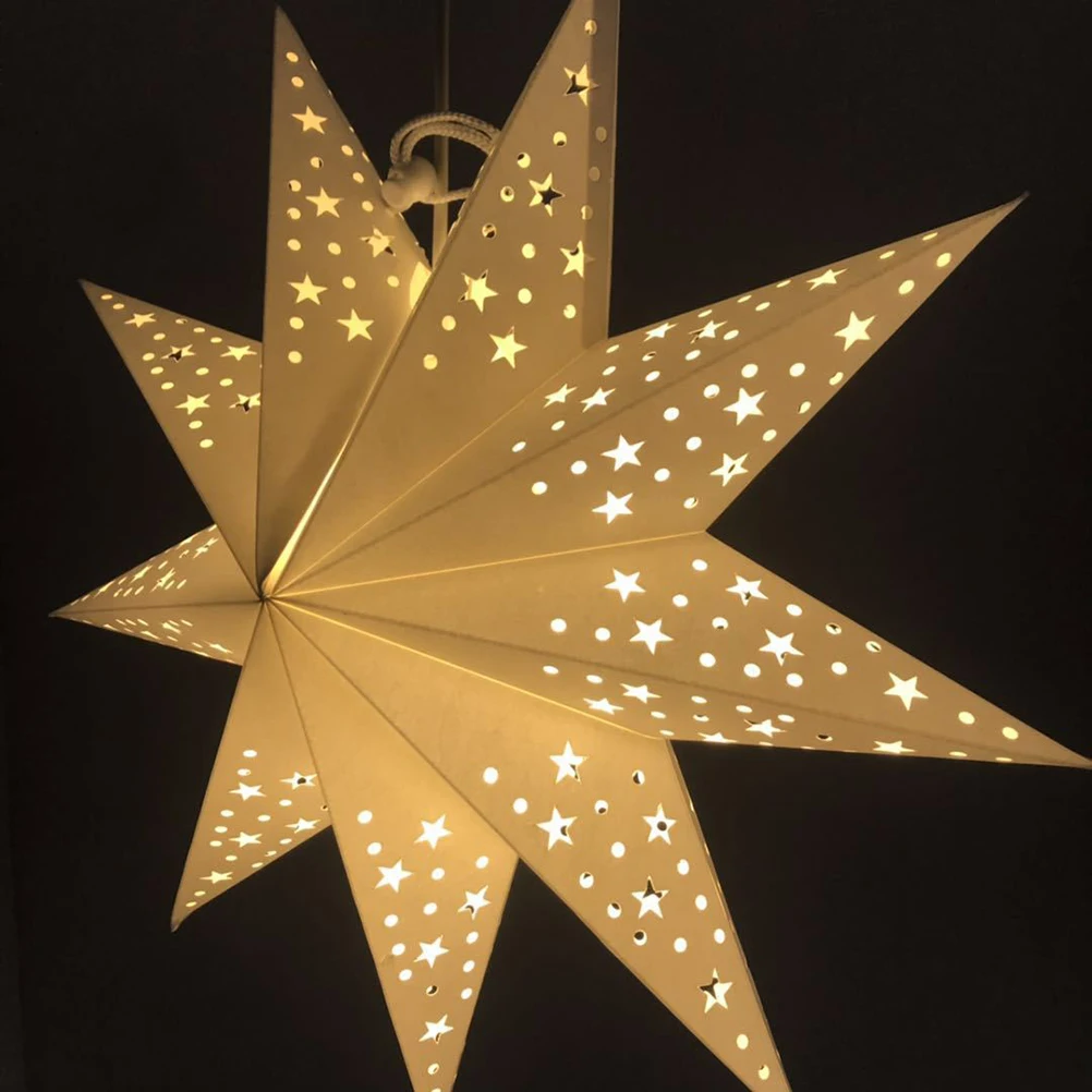 Lanterne lumineuse en forme d'étoile évidée, lanterne pliante en papier LED, décoration de festival et de fête, blanc, 45cm