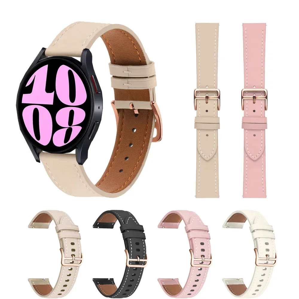 20mm Leather Wristband Strap For Samsung Galaxy Watch 6/5/4 44 40mm/4 /6 Classic 43 47mm 46 42mm Sport /5 Pro 45mm Bracelet Band