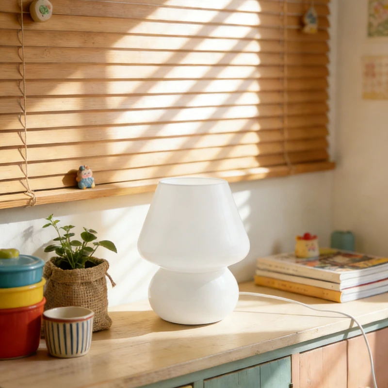 

Mid-Century Vintage Mushroom Glass Table Lamp Nordic Ins Korean Homestay Bedroom Bedside Kids Room Cute Photography Decor Lamp