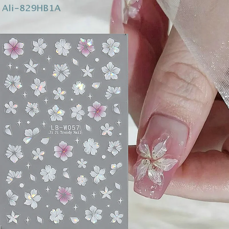 1sheet Pink Lily Flower Nail Sticker Relief 3D Jelly Five Petal Flower Nail Art Decoration Decals Diy Selfadhesive Sliders