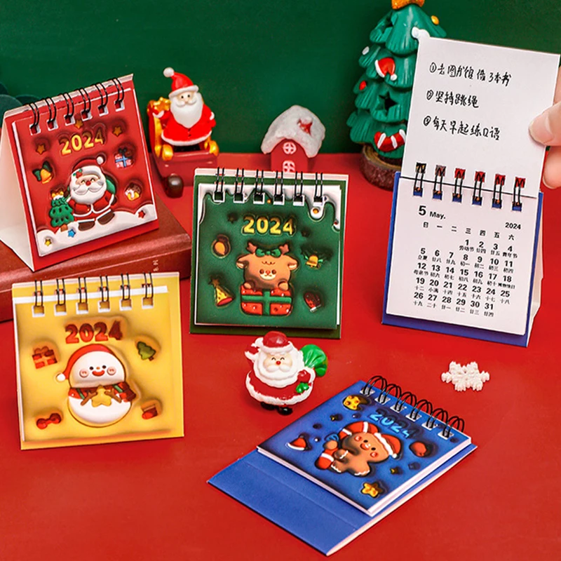 2024 Christmas Mini 3D Cartoon Pattern Table Calendar Student Desktop Decoration Daily Clock In Self-discipline Small Calendar