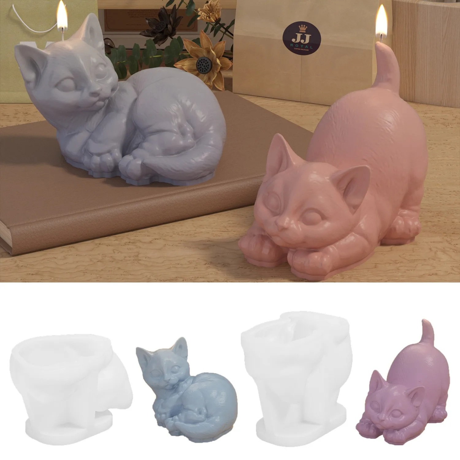 

DIY 3D Cat Candle Silicone Mold Aromatherapy Gypsum Candlestick Ornament Epoxy Resin Mold Home Handicrafts Decoration Storage