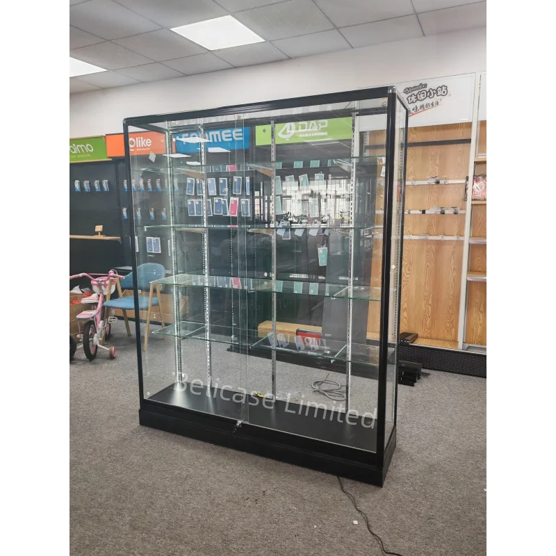 （customized）Aluminum Frame Display with Adjustable Shelves Glass Display Showcase Wall Cabinet Smoke Shop Decoration