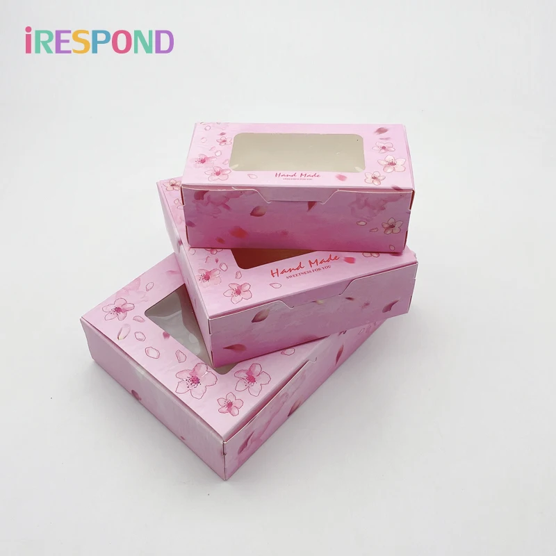 20pcs/50pcs Pink Treat Boxes Candy Gift Box Wedding Bonbonniere Favors And Gifts Paper Bags Window Sakura Pastry Cake Cardboard