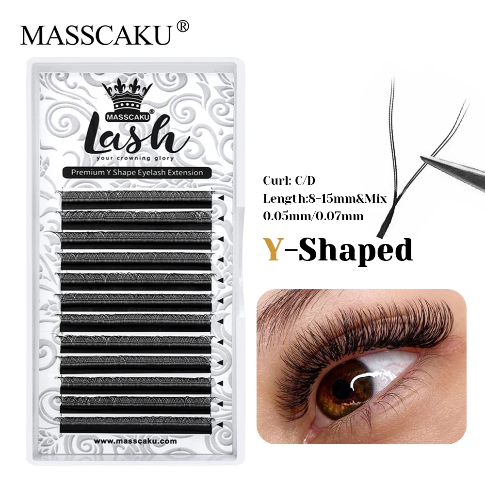 MASSCAKU High Quality 3D Effect Fluffy Y Design Eyelash Soft Matte Dark Black Two Split Tips Y Shaped Eyelashes from MASSCAKU