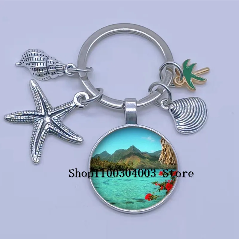 Brand New جميل جزر المالديف المشهد المفاتيح المحيط المشهد سلسلة مفاتيح سحرية شاطئ جوز الهند شجرة الاسترخاء هدية السفر مجوهرات #3