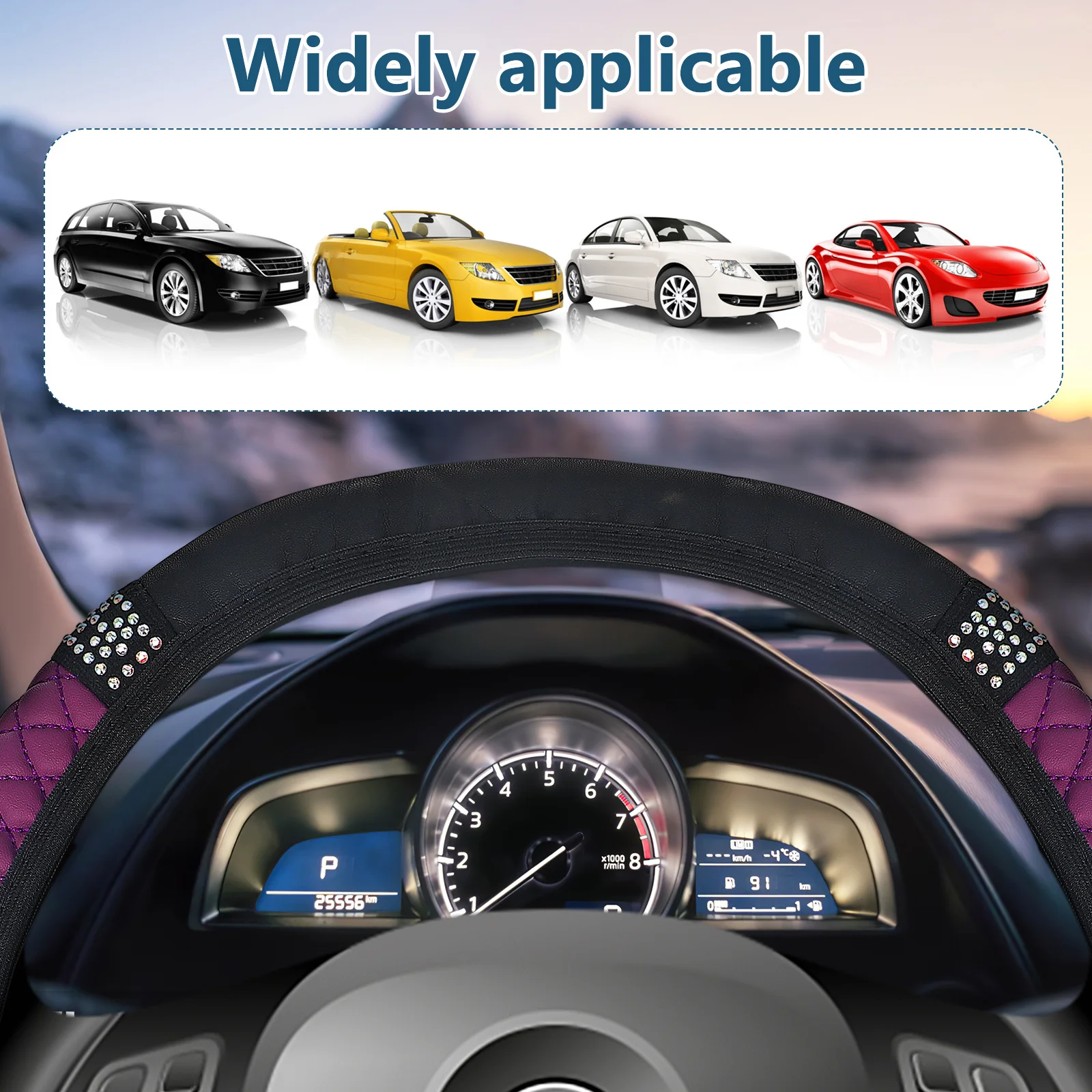 

1pcs Steering Wheel Cover Purple Sparkly Pu Car Accessory For Auto Suv Truck Bling Steering Wheel Covers Comfortable