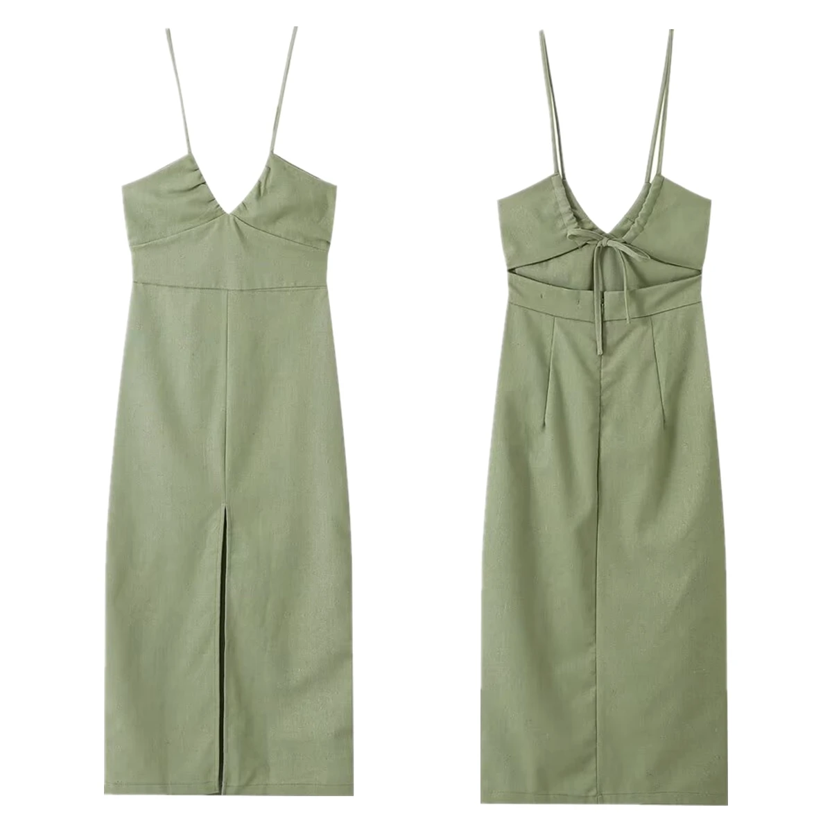 Jenny&Dave Minimalistyczna lniana teksturowana sukienka na ramiączkach dla kobiet w stylu francuskim i seksowna mini sukienka w kolorze armii zielonej dla kobiet