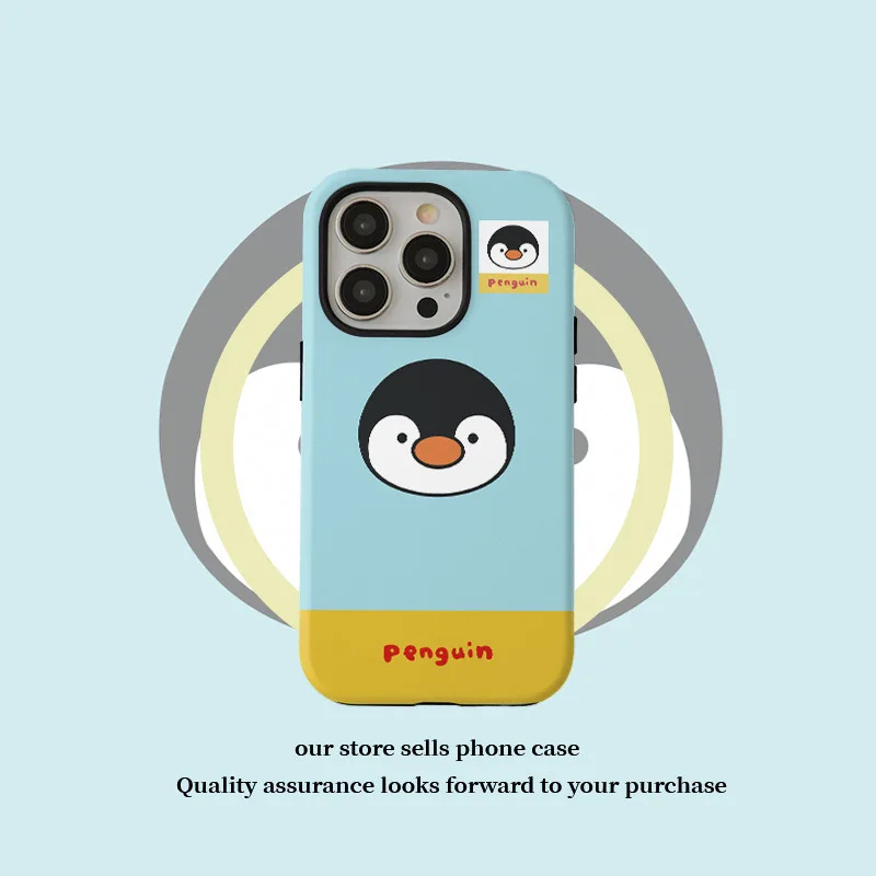 Light Blue Cartoon Big Headed Penguin Case for IPHONE 16 ProMax 15 14 13 12 11 PRO Acrylic TPU Two in One Magnetic Phone Cases