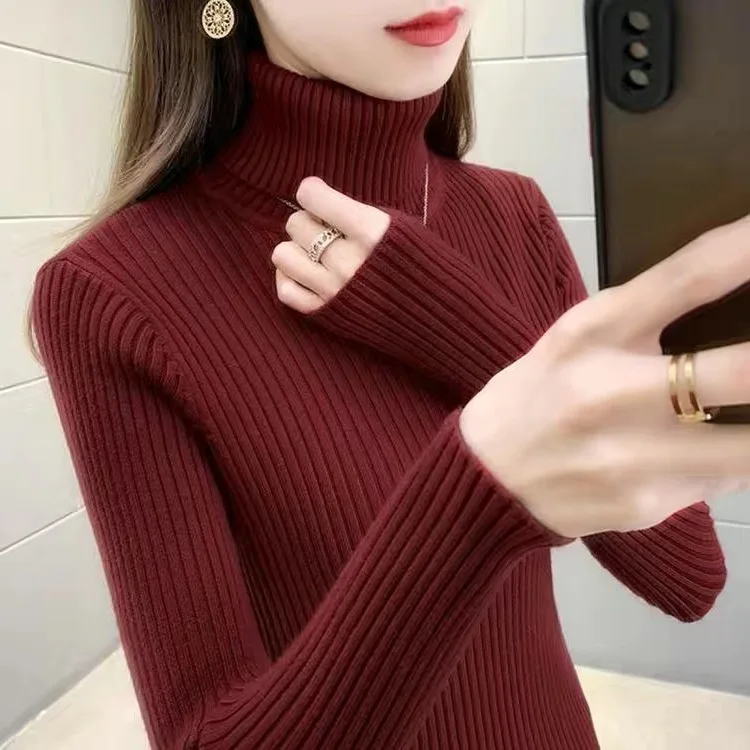 

Женский облегающий длинный вязаный свитер с высоким воротником-стойкой, осень-зима, уникальная изысканная основа, топ для поездок на работу, Thiened