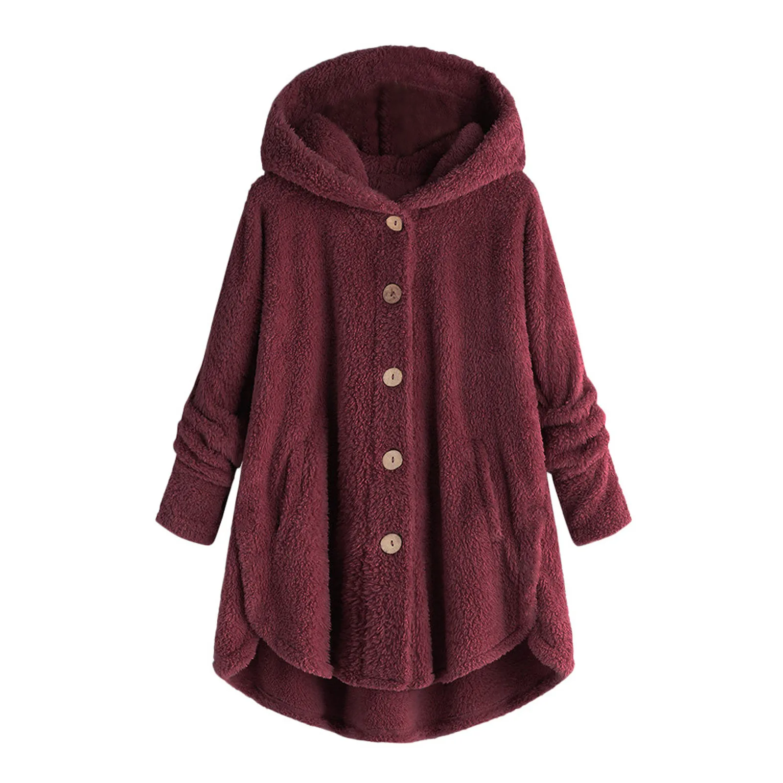 Chaquetas de felpa con capucha para mujer, abrigos cálidos de manga larga, talla grande, holgados e informales con botones, prendas de vestir de lana para el hogar, otoño e invierno, S-5XL