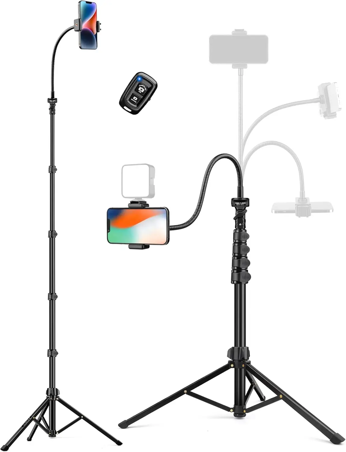 

Adjustable 84" Phone Tripod with Flexible Gooseneck & Remote, Portable Stand for Recording & Selfies
