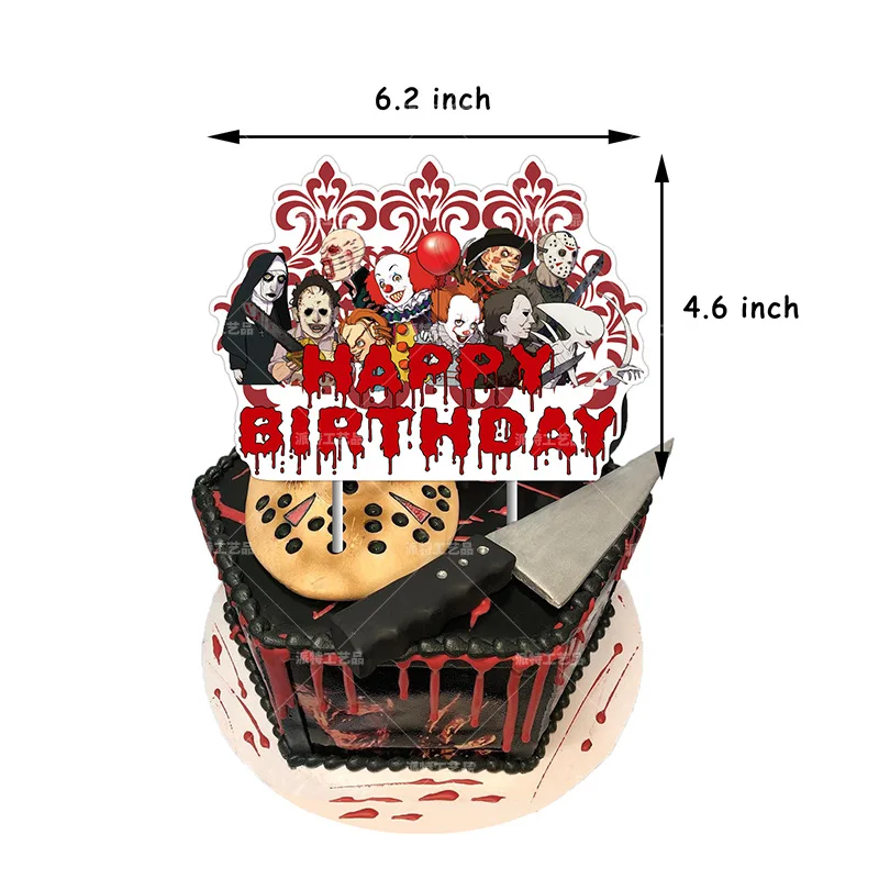 Horror Birthday Decorations Banner Hanging Swirls Balloons Cupcake Toppers Set Horror Movie Birthday Decorations